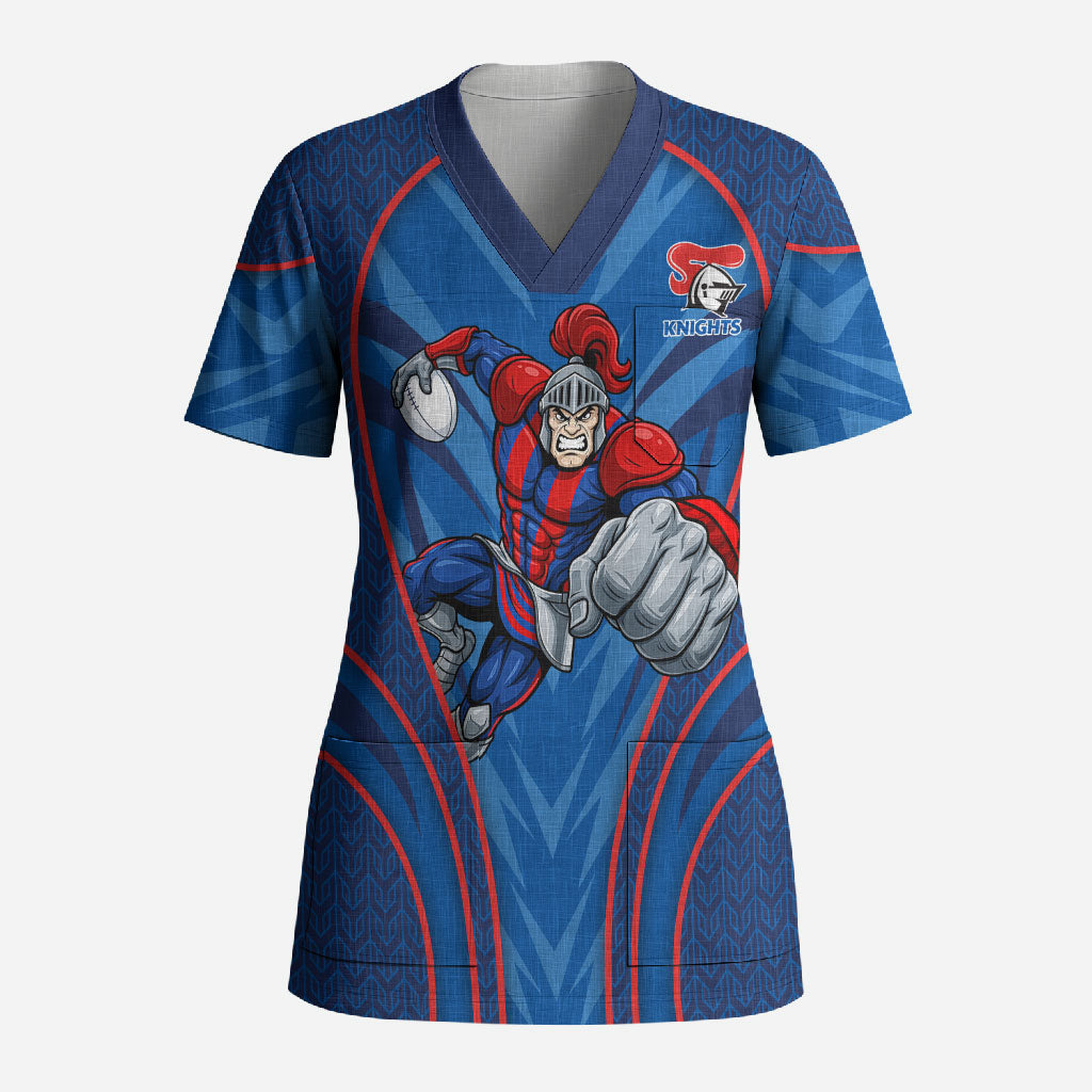 Newcastle Knights Rugby Mascot Scrub Top Australian Rugby Culture - Tribal Inspired Knight Warrior