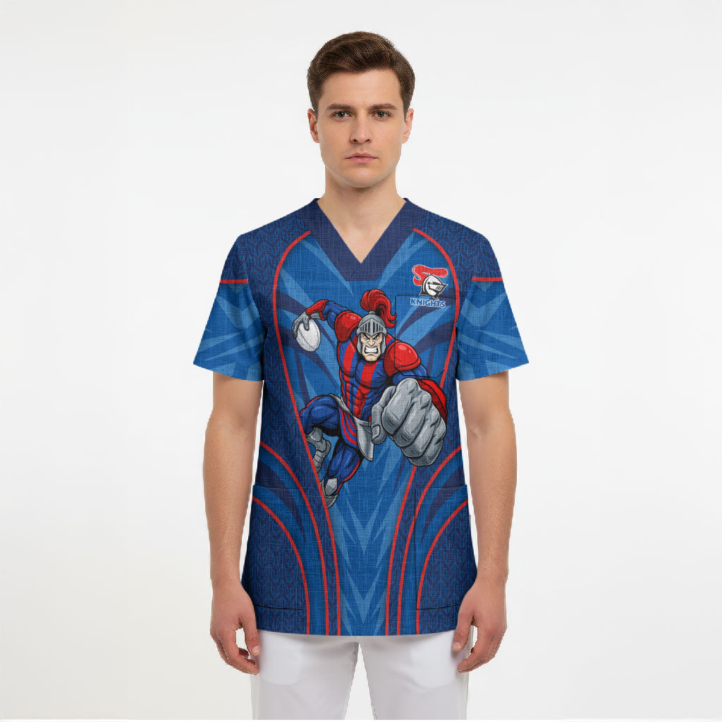 Newcastle Knights Rugby Mascot Scrub Top Australian Rugby Culture - Tribal Inspired Knight Warrior