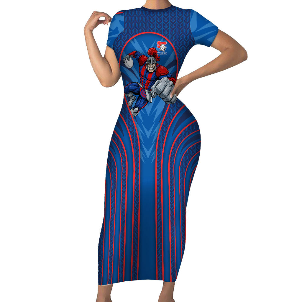 Newcastle Knights Rugby Mascot Short Sleeve Bodycon Dress Australian Rugby Culture - Tribal Inspired Knight Warrior