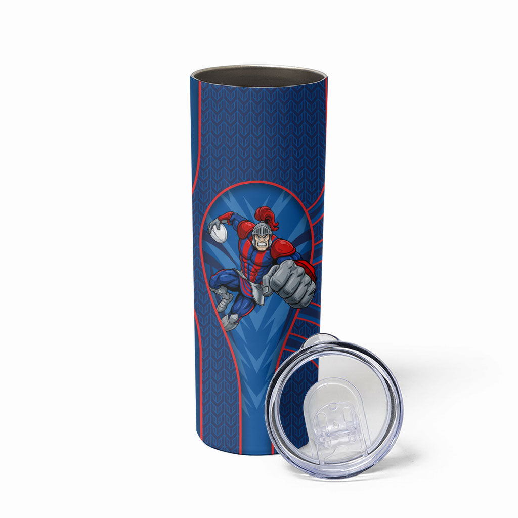 Newcastle Knights Rugby Mascot Skinny Tumbler Australian Rugby Culture - Tribal Inspired Knight Warrior