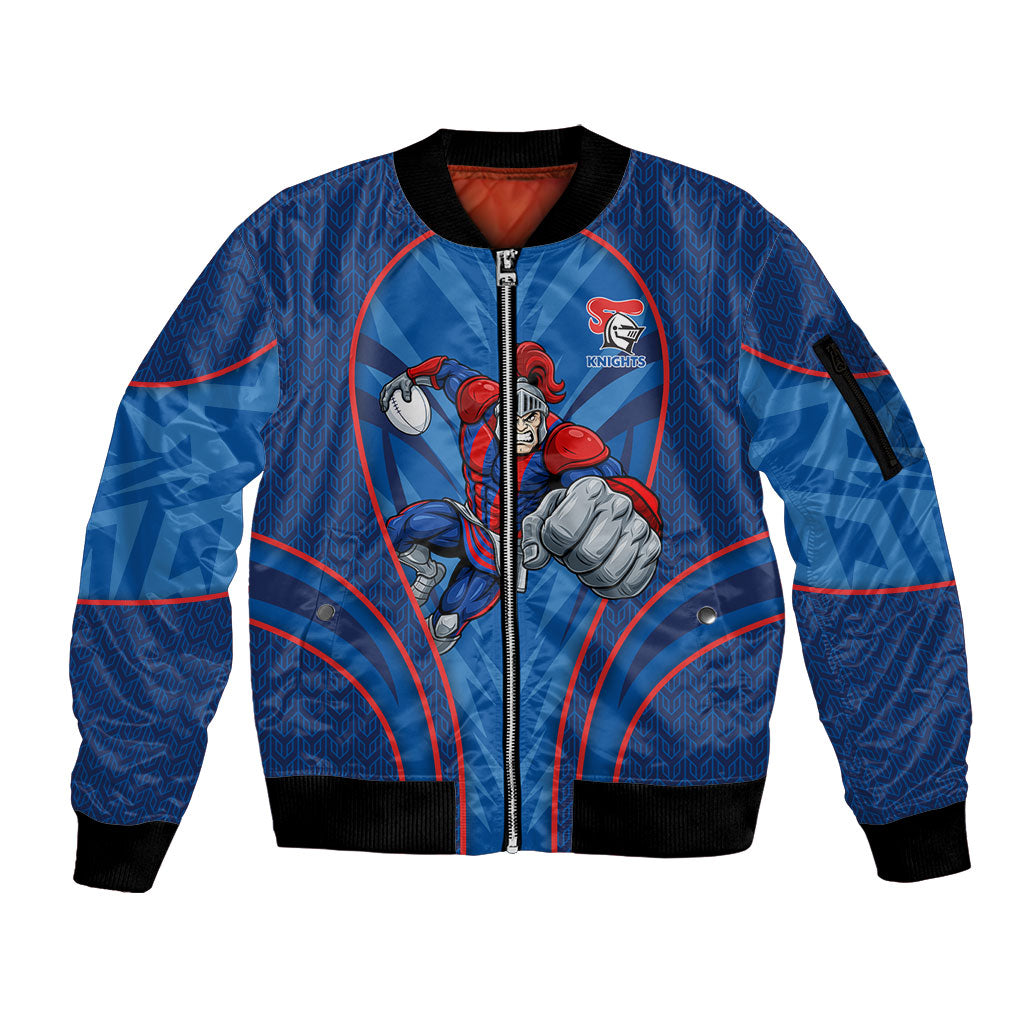 Newcastle Knights Rugby Mascot Sleeve Zip Bomber Jacket Australian Rugby Culture - Tribal Inspired Knight Warrior