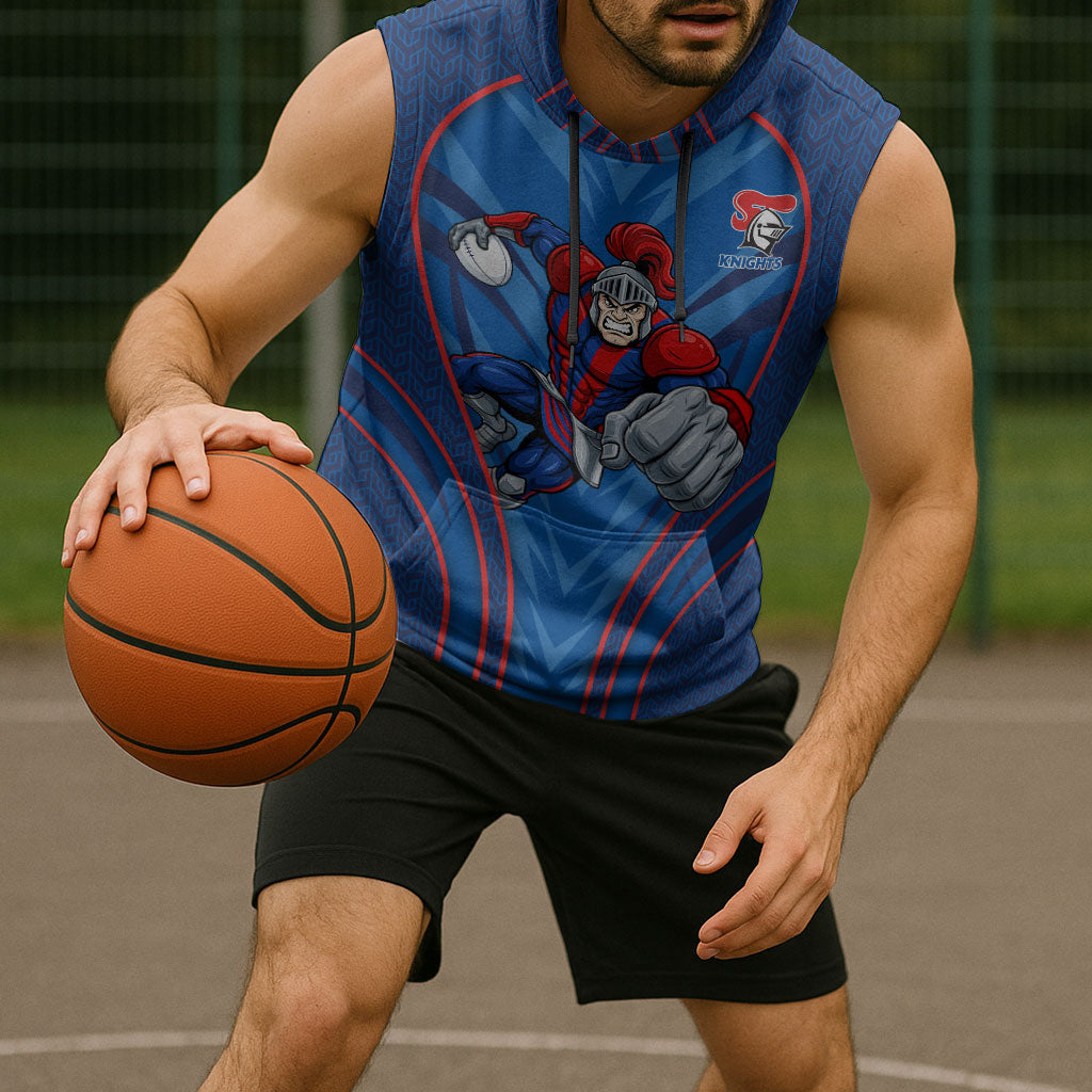 Newcastle Knights Rugby Mascot Sleeveless Hoodie Australian Rugby Culture - Tribal Inspired Knight Warrior