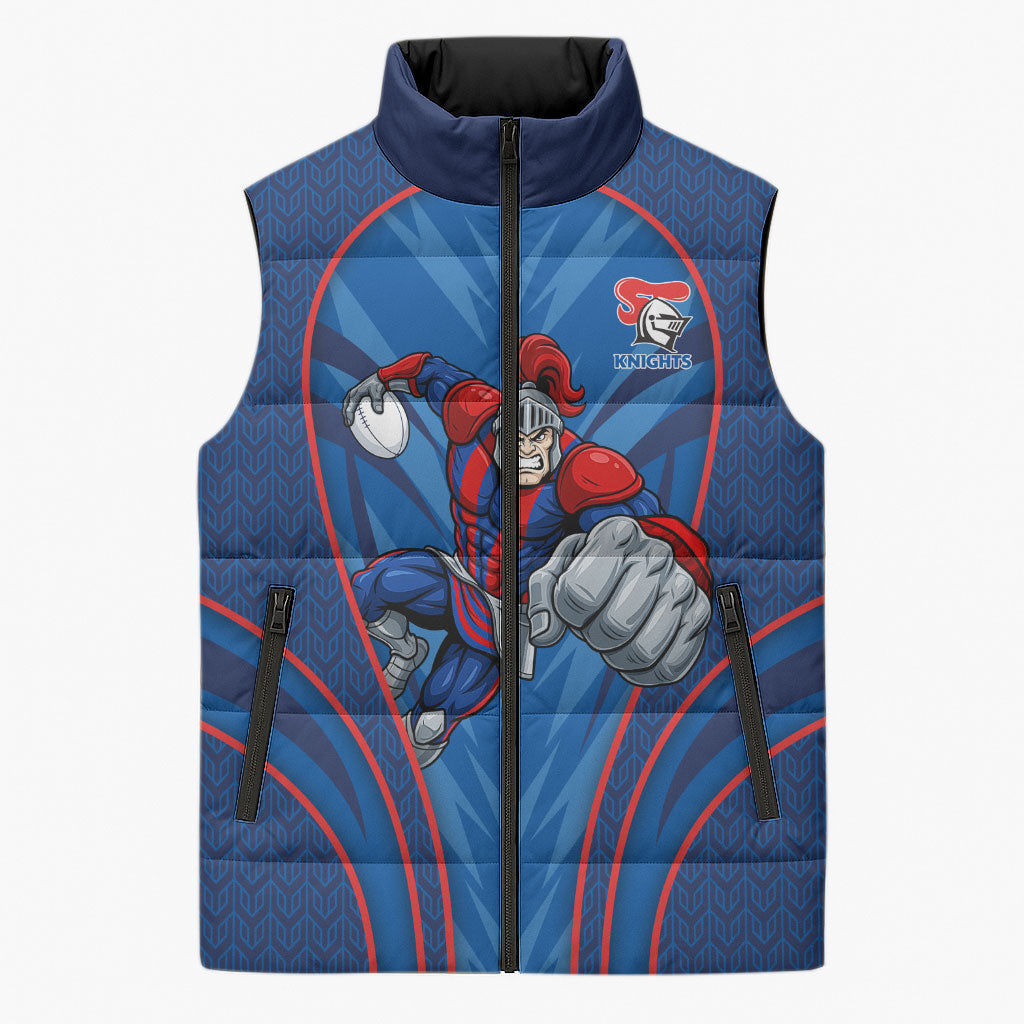 Newcastle Knights Rugby Mascot Sleeveless Puffer Jacket Australian Rugby Culture - Tribal Inspired Knight Warrior