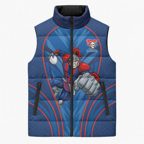 Newcastle Knights Rugby Mascot Sleeveless Puffer Jacket Australian Rugby Culture - Tribal Inspired Knight Warrior