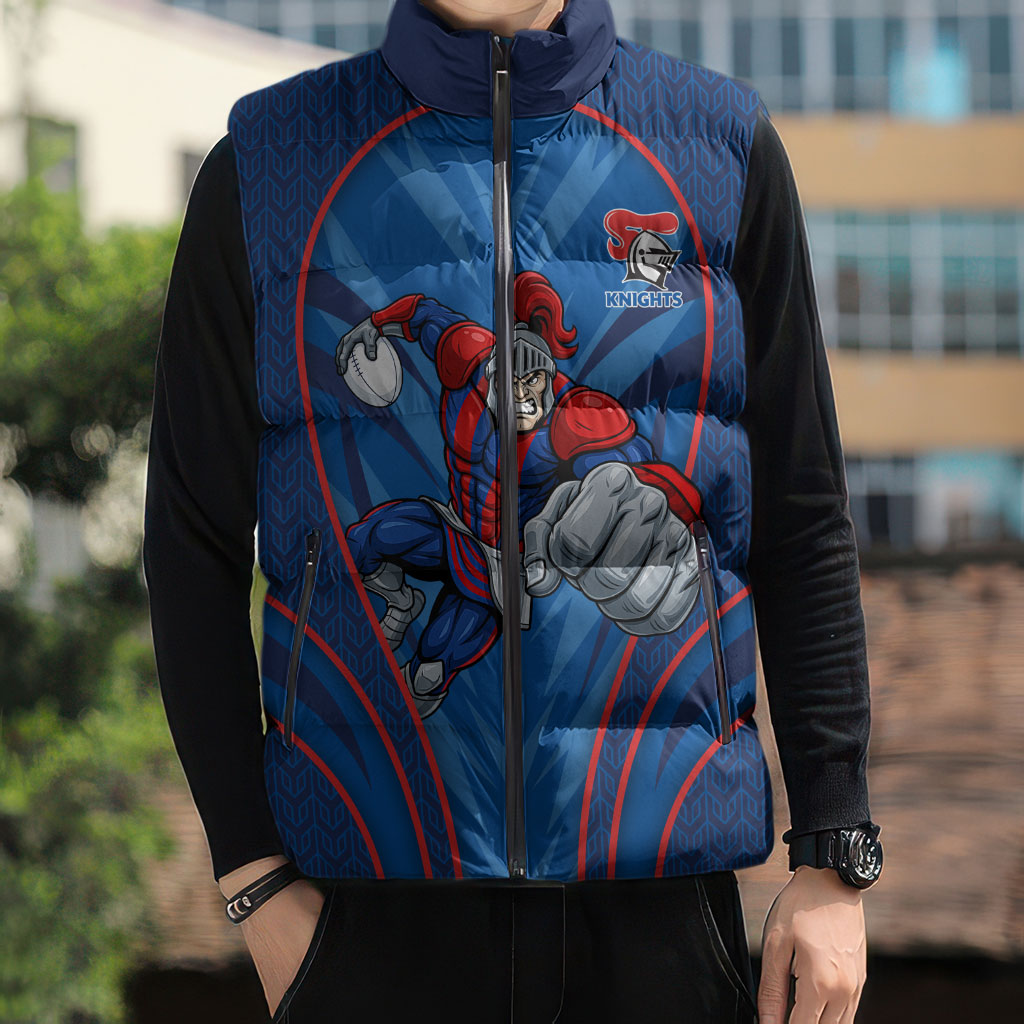 Newcastle Knights Rugby Mascot Sleeveless Puffer Jacket Australian Rugby Culture - Tribal Inspired Knight Warrior