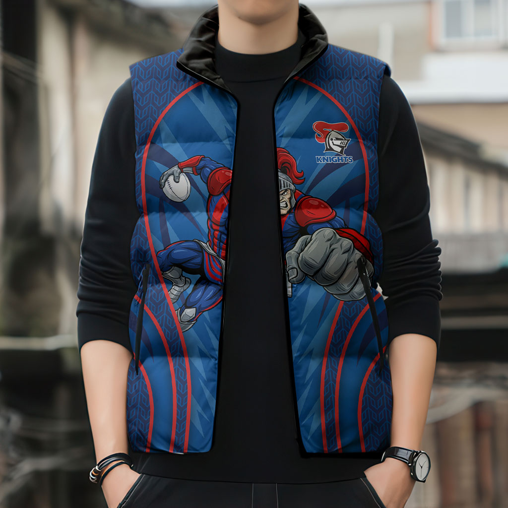 Newcastle Knights Rugby Mascot Sleeveless Puffer Jacket Australian Rugby Culture - Tribal Inspired Knight Warrior