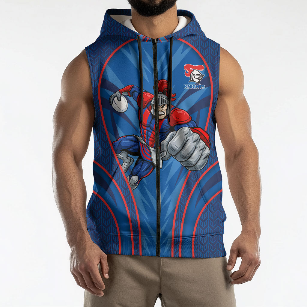 Newcastle Knights Rugby Mascot Sleeveless Zip Hoodie Australian Rugby Culture - Tribal Inspired Knight Warrior