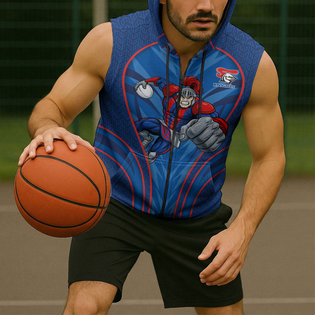 Newcastle Knights Rugby Mascot Sleeveless Zip Hoodie Australian Rugby Culture - Tribal Inspired Knight Warrior
