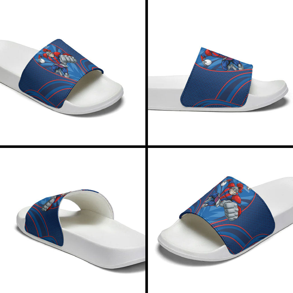 Newcastle Knights Rugby Mascot Slide Sandals Australian Rugby Culture - Tribal Inspired Knight Warrior