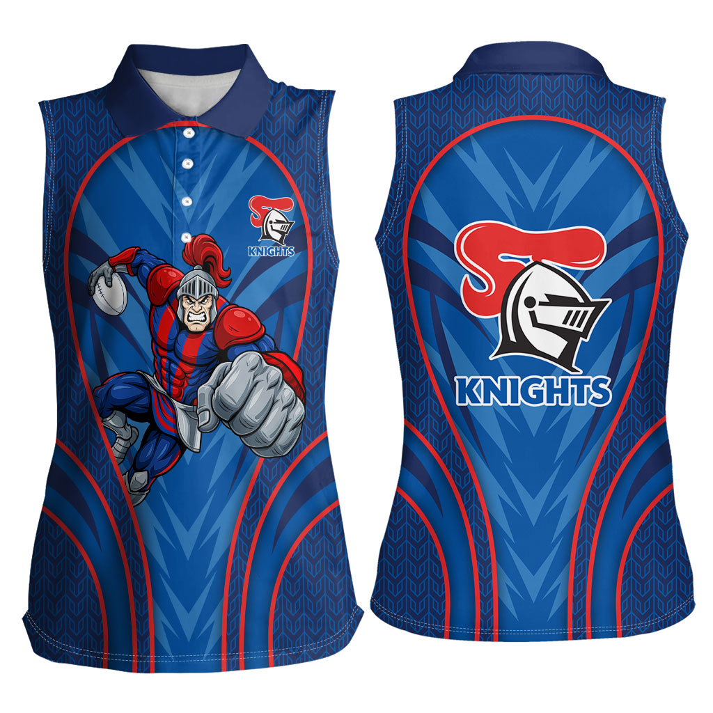 Newcastle Knights Rugby Mascot Women Sleeveless Polo Shirt Australian Rugby Culture - Tribal Inspired Knight Warrior
