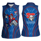 Newcastle Knights Rugby Mascot Women Sleeveless Polo Shirt Australian Rugby Culture - Tribal Inspired Knight Warrior