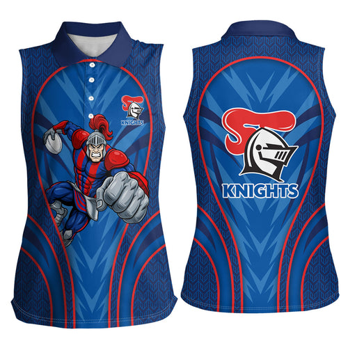 Newcastle Knights Rugby Mascot Women Sleeveless Polo Shirt Australian Rugby Culture - Tribal Inspired Knight Warrior