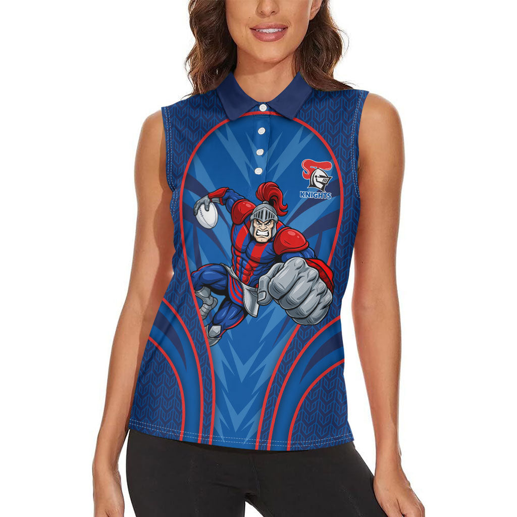 Newcastle Knights Rugby Mascot Women Sleeveless Polo Shirt Australian Rugby Culture - Tribal Inspired Knight Warrior