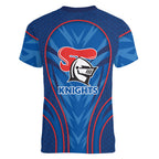 Newcastle Knights Rugby Mascot Women V-Neck T-Shirt Australian Rugby Culture - Tribal Inspired Knight Warrior