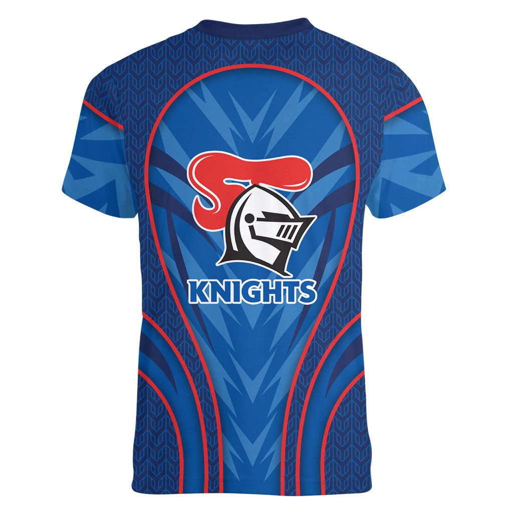 Newcastle Knights Rugby Mascot Women V-Neck T-Shirt Australian Rugby Culture - Tribal Inspired Knight Warrior