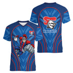 Newcastle Knights Rugby Mascot Women V-Neck T-Shirt Australian Rugby Culture - Tribal Inspired Knight Warrior