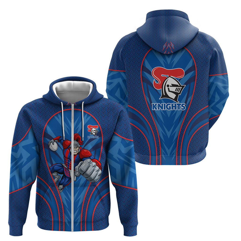 Newcastle Knights Rugby Mascot Zip Hoodie Australian Rugby Culture - Tribal Inspired Knight Warrior