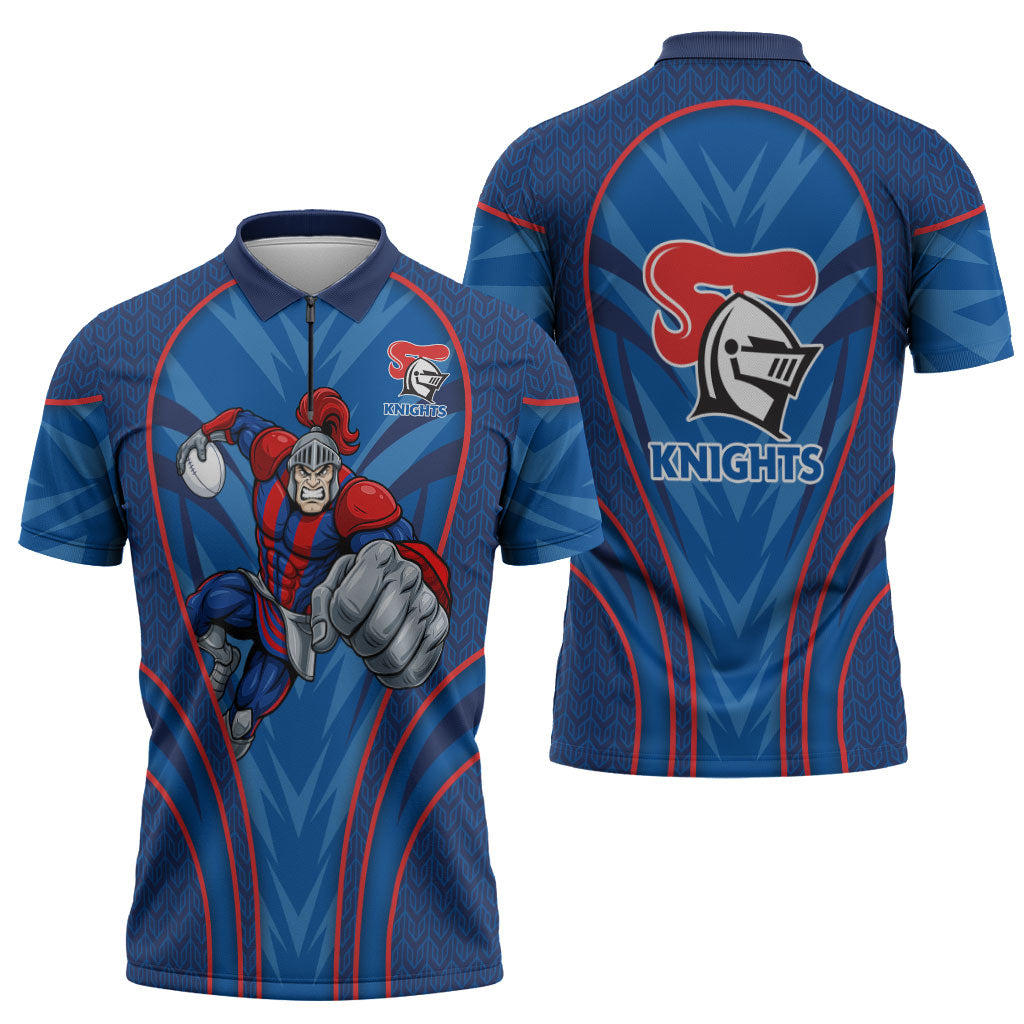 Newcastle Knights Rugby Mascot Zipper Polo Shirt Australian Rugby Culture - Tribal Inspired Knight Warrior