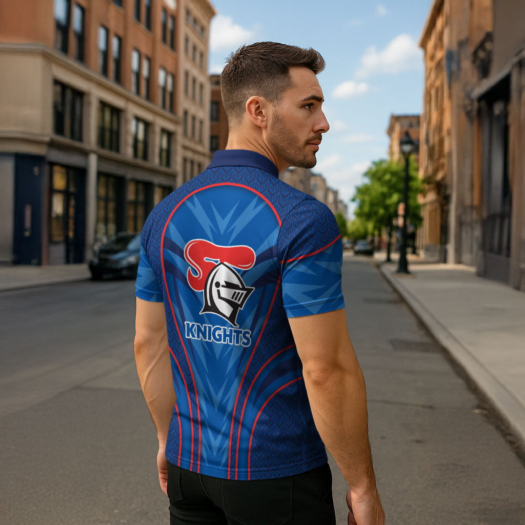 Newcastle Knights Rugby Mascot Zipper Polo Shirt Australian Rugby Culture - Tribal Inspired Knight Warrior