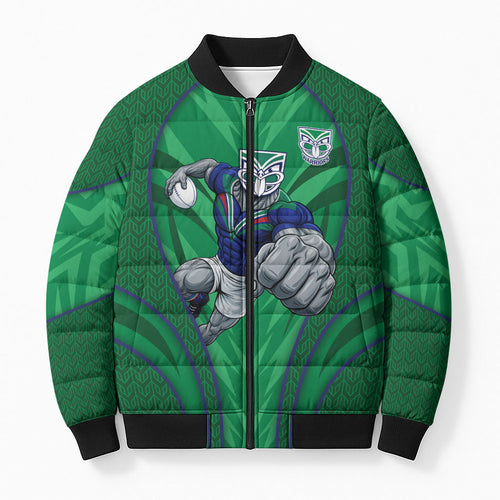 New Zealand Warriors Rugby Mascot Bomber Puffer Jacket Australian Rugby Culture - Tribal Inspired Warrior