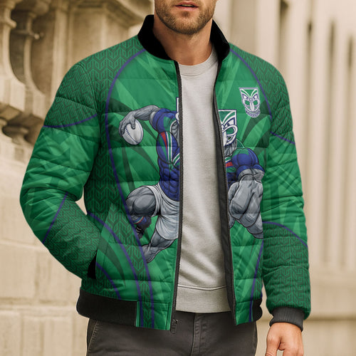 New Zealand Warriors Rugby Mascot Bomber Puffer Jacket Australian Rugby Culture - Tribal Inspired Warrior