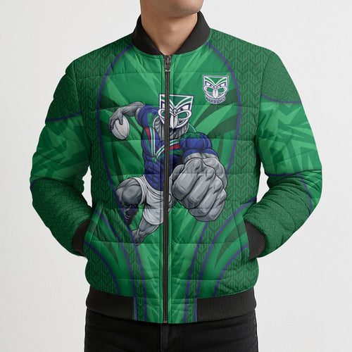 New Zealand Warriors Rugby Mascot Bomber Puffer Jacket Australian Rugby Culture - Tribal Inspired Warrior