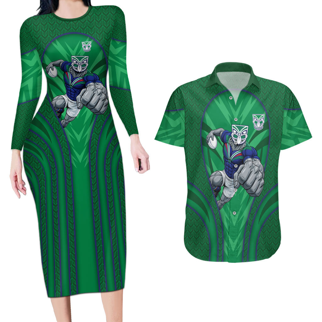 New Zealand Warriors Rugby Mascot Couples Matching Long Sleeve Bodycon Dress and Hawaiian Shirt Australian Rugby Culture - Tribal Inspired Warrior