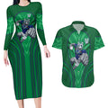 New Zealand Warriors Rugby Mascot Couples Matching Long Sleeve Bodycon Dress and Hawaiian Shirt Australian Rugby Culture - Tribal Inspired Warrior
