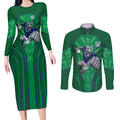 New Zealand Warriors Rugby Mascot Couples Matching Long Sleeve Bodycon Dress and Long Sleeve Button Shirt Australian Rugby Culture - Tribal Inspired Warrior