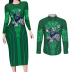 New Zealand Warriors Rugby Mascot Couples Matching Long Sleeve Bodycon Dress and Long Sleeve Button Shirt Australian Rugby Culture - Tribal Inspired Warrior
