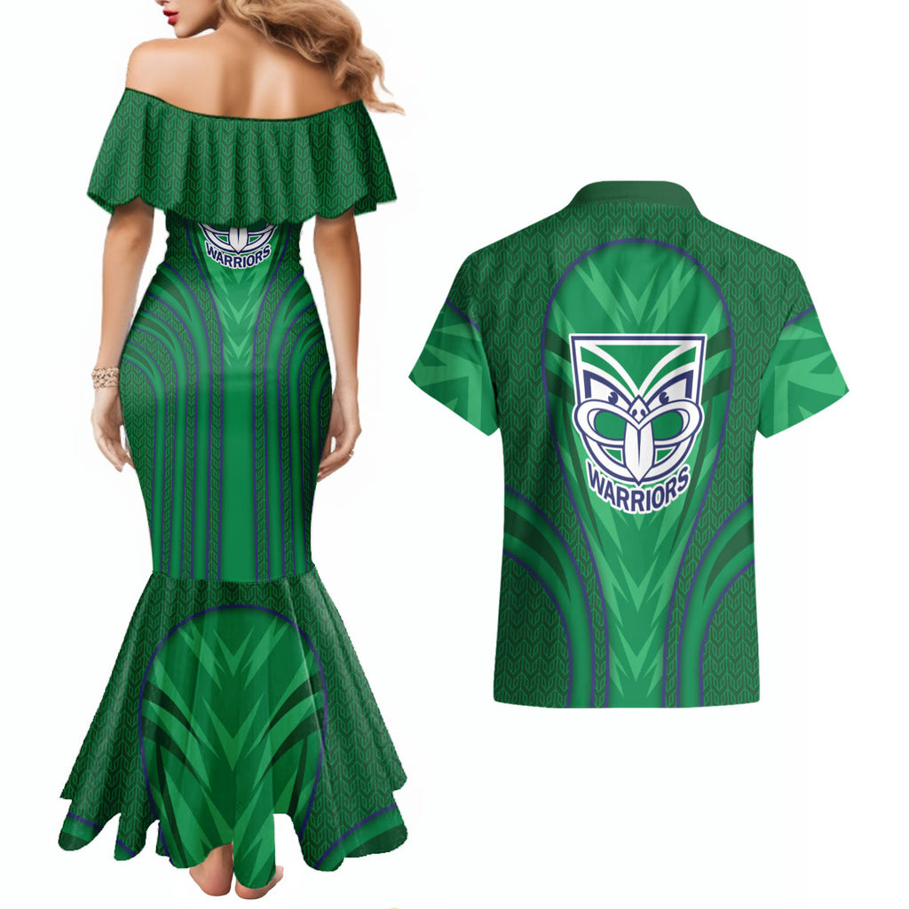 New Zealand Warriors Rugby Mascot Couples Matching Mermaid Dress and Hawaiian Shirt Australian Rugby Culture - Tribal Inspired Warrior
