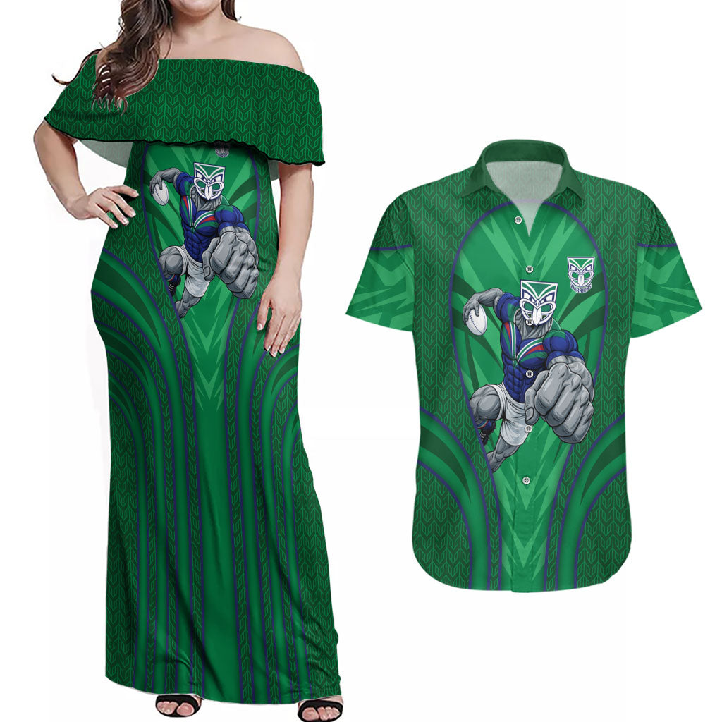 New Zealand Warriors Rugby Mascot Couples Matching Off Shoulder Maxi Dress and Hawaiian Shirt Australian Rugby Culture - Tribal Inspired Warrior