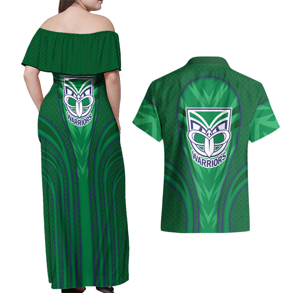 New Zealand Warriors Rugby Mascot Couples Matching Off Shoulder Maxi Dress and Hawaiian Shirt Australian Rugby Culture - Tribal Inspired Warrior