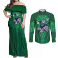 New Zealand Warriors Rugby Mascot Couples Matching Off Shoulder Maxi Dress and Long Sleeve Button Shirt Australian Rugby Culture - Tribal Inspired Warrior
