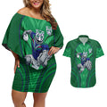 New Zealand Warriors Rugby Mascot Couples Matching Off Shoulder Short Dress and Hawaiian Shirt Australian Rugby Culture - Tribal Inspired Warrior