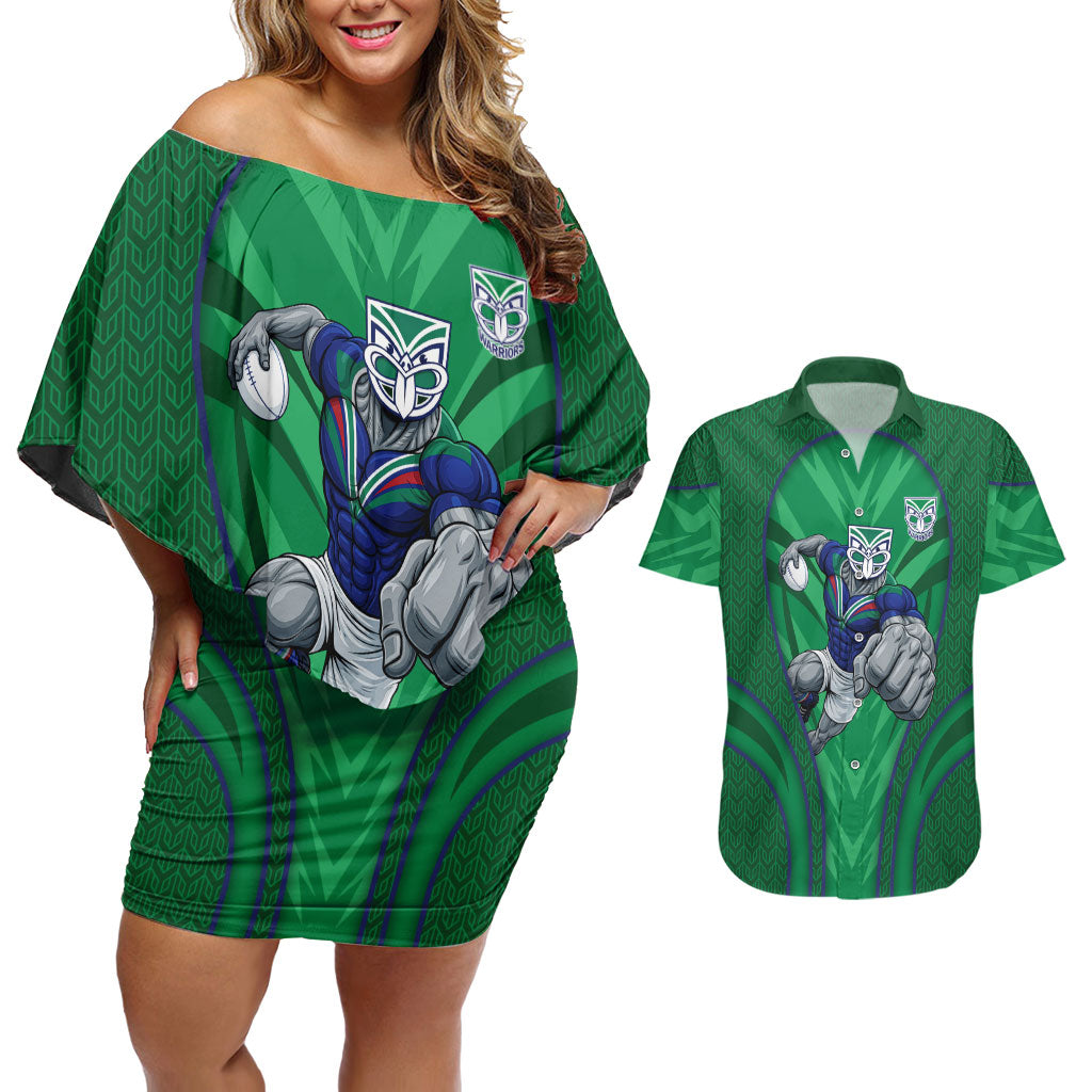 New Zealand Warriors Rugby Mascot Couples Matching Off Shoulder Short Dress and Hawaiian Shirt Australian Rugby Culture - Tribal Inspired Warrior