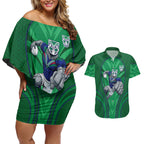 New Zealand Warriors Rugby Mascot Couples Matching Off Shoulder Short Dress and Hawaiian Shirt Australian Rugby Culture - Tribal Inspired Warrior