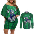 New Zealand Warriors Rugby Mascot Couples Matching Off Shoulder Short Dress and Long Sleeve Button Shirt Australian Rugby Culture - Tribal Inspired Warrior