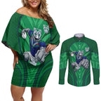 New Zealand Warriors Rugby Mascot Couples Matching Off Shoulder Short Dress and Long Sleeve Button Shirt Australian Rugby Culture - Tribal Inspired Warrior