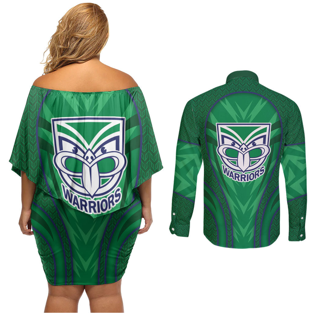 New Zealand Warriors Rugby Mascot Couples Matching Off Shoulder Short Dress and Long Sleeve Button Shirt Australian Rugby Culture - Tribal Inspired Warrior