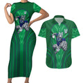 New Zealand Warriors Rugby Mascot Couples Matching Short Sleeve Bodycon Dress and Hawaiian Shirt Australian Rugby Culture - Tribal Inspired Warrior