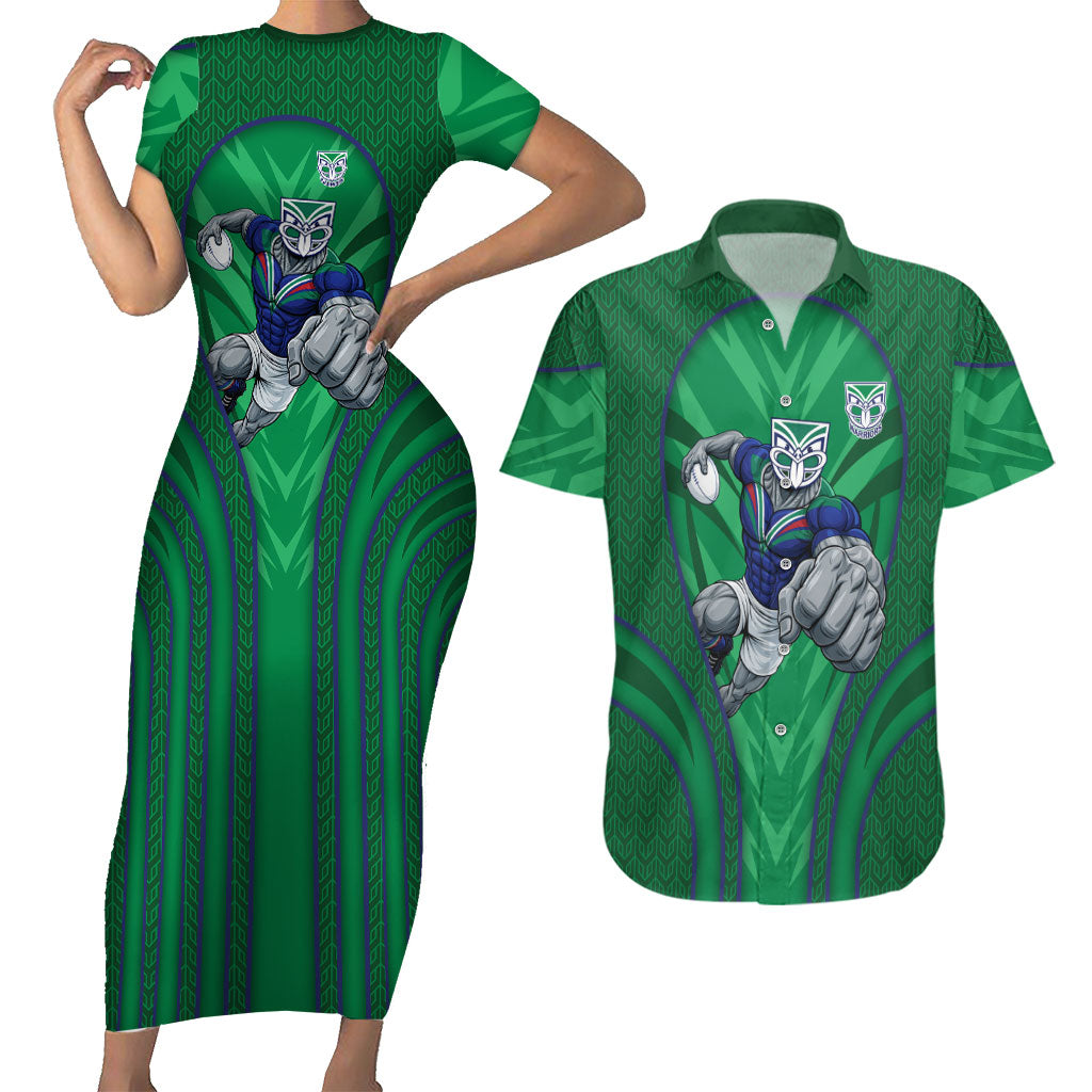 New Zealand Warriors Rugby Mascot Couples Matching Short Sleeve Bodycon Dress and Hawaiian Shirt Australian Rugby Culture - Tribal Inspired Warrior