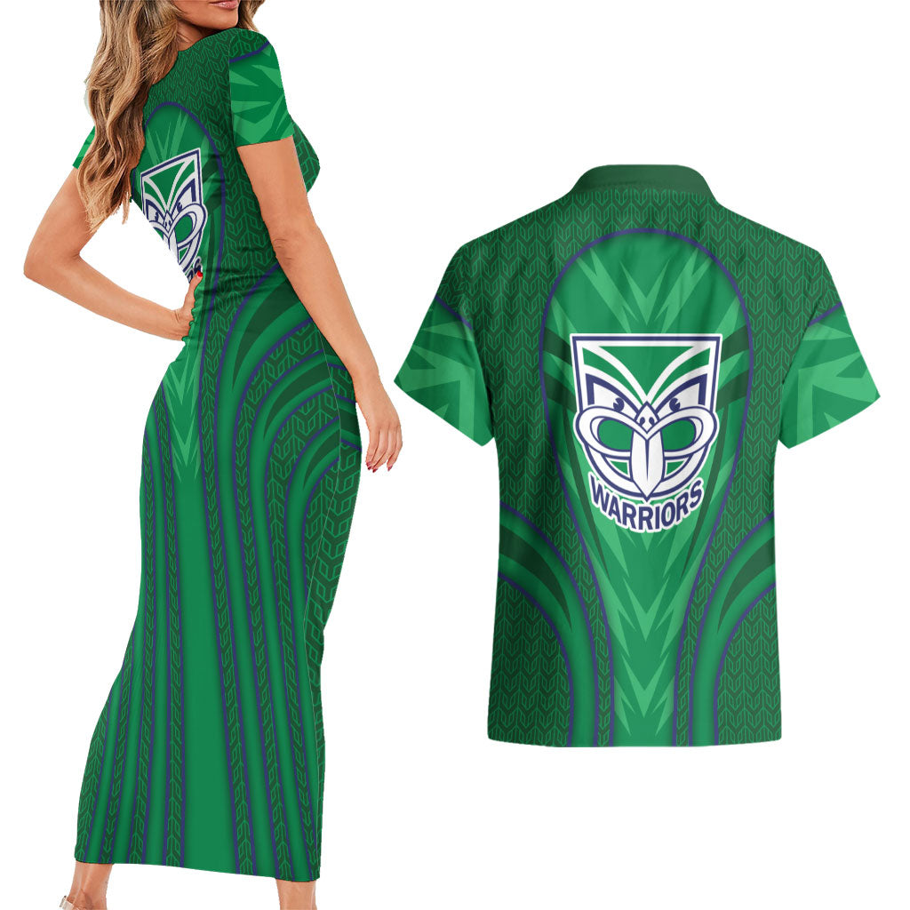 New Zealand Warriors Rugby Mascot Couples Matching Short Sleeve Bodycon Dress and Hawaiian Shirt Australian Rugby Culture - Tribal Inspired Warrior