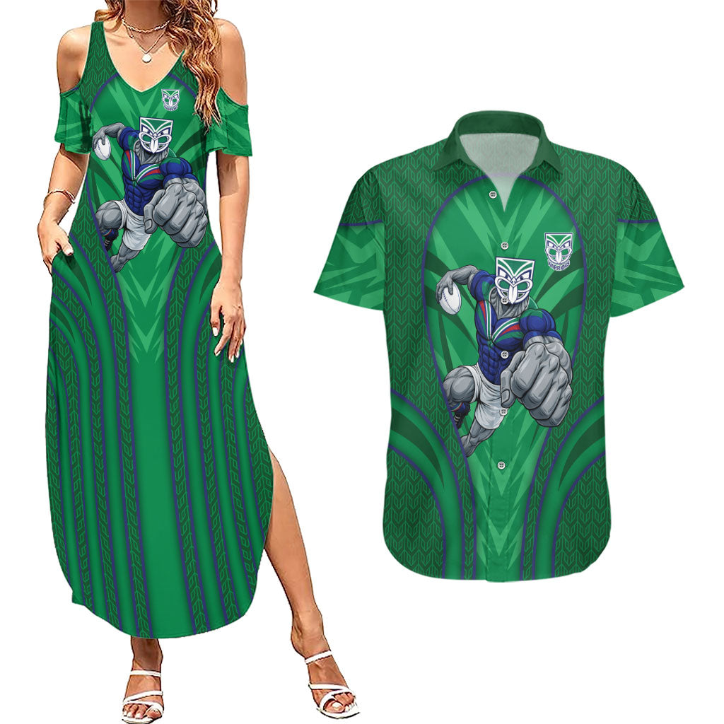 New Zealand Warriors Rugby Mascot Couples Matching Summer Maxi Dress and Hawaiian Shirt Australian Rugby Culture - Tribal Inspired Warrior