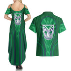 New Zealand Warriors Rugby Mascot Couples Matching Summer Maxi Dress and Hawaiian Shirt Australian Rugby Culture - Tribal Inspired Warrior