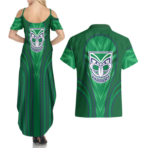New Zealand Warriors Rugby Mascot Couples Matching Summer Maxi Dress and Hawaiian Shirt Australian Rugby Culture - Tribal Inspired Warrior