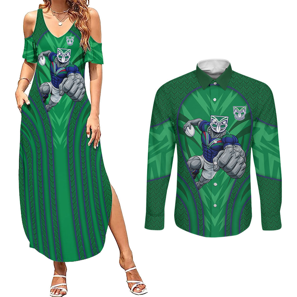 New Zealand Warriors Rugby Mascot Couples Matching Summer Maxi Dress and Long Sleeve Button Shirt Australian Rugby Culture - Tribal Inspired Warrior