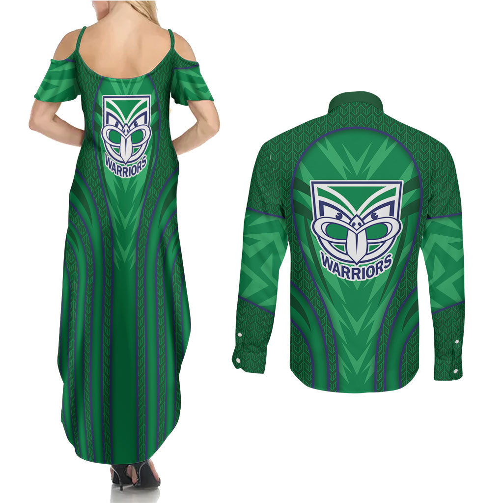 New Zealand Warriors Rugby Mascot Couples Matching Summer Maxi Dress and Long Sleeve Button Shirt Australian Rugby Culture - Tribal Inspired Warrior