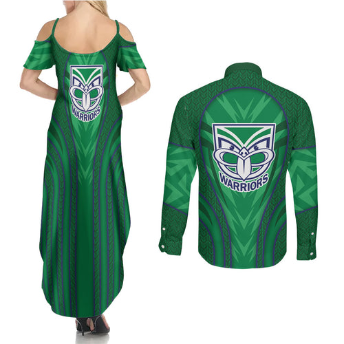 New Zealand Warriors Rugby Mascot Couples Matching Summer Maxi Dress and Long Sleeve Button Shirt Australian Rugby Culture - Tribal Inspired Warrior