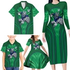 New Zealand Warriors Rugby Mascot Family Matching Long Sleeve Bodycon Dress and Hawaiian Shirt Australian Rugby Culture - Tribal Inspired Warrior